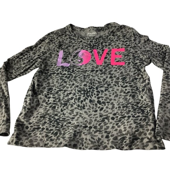 Old Navy Girls Leopard Print Love Graphic Shirt Long Sleeve Size M (8) Gray - Picture 7 of 9